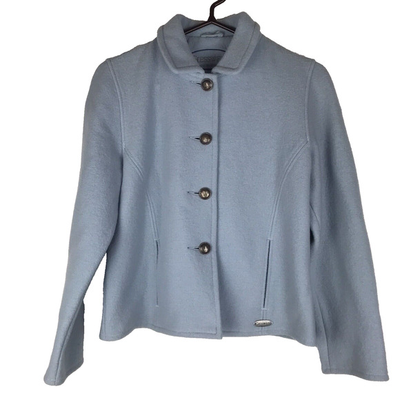 Giesswein Blue Jacket Merino Wool Coat Silver Buttons Pockets Austria 36 US 6 - Picture 1 of 8